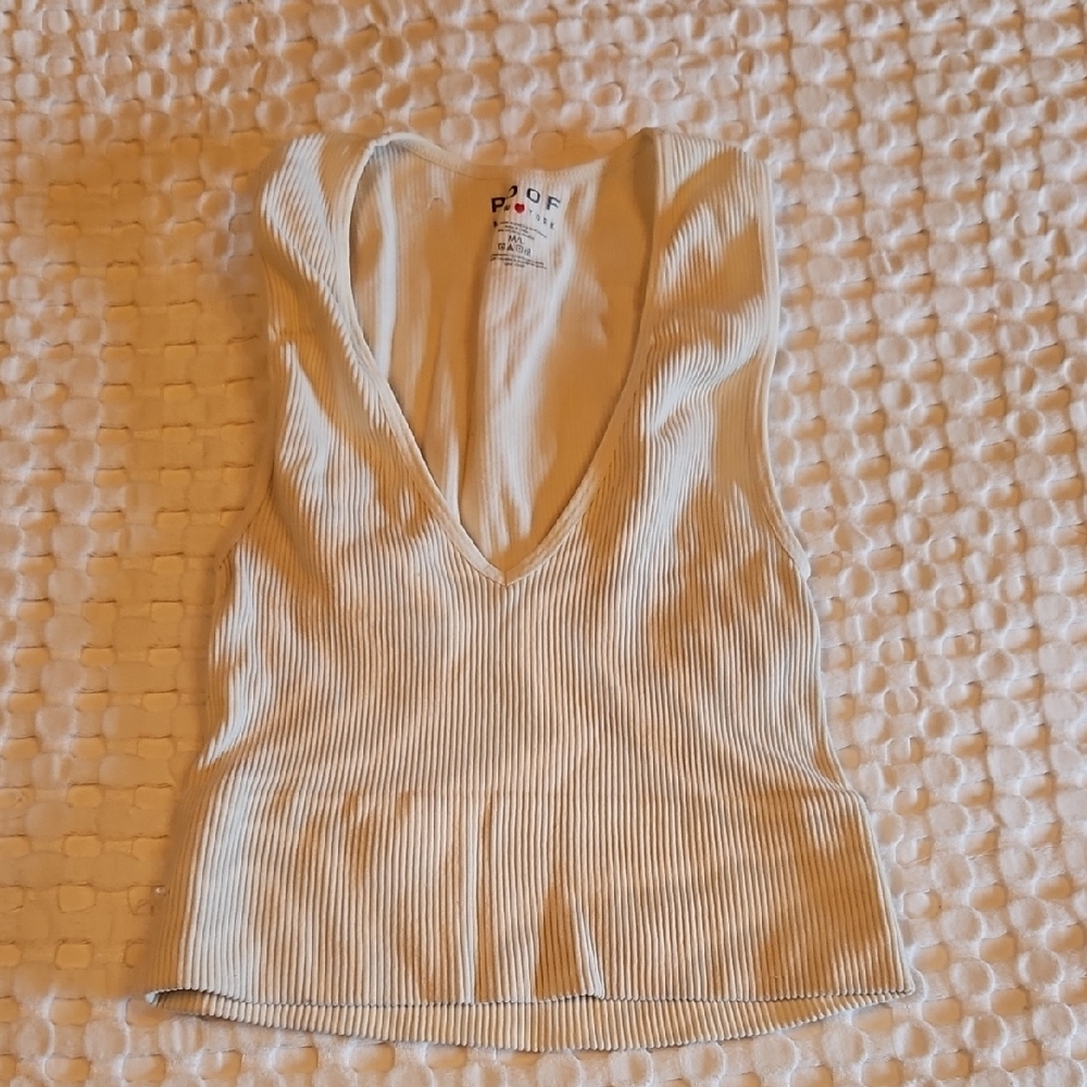 Poof! Cream Ribbed V-Neck Tank Top